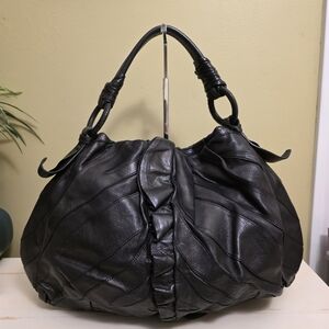 Prada | Vitellino Mordo Black Nappa Leather Ruffle Hobo Bag